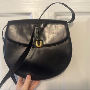 Bally Dark Navy Calf Skin Crossbody Bag with Gold Accent